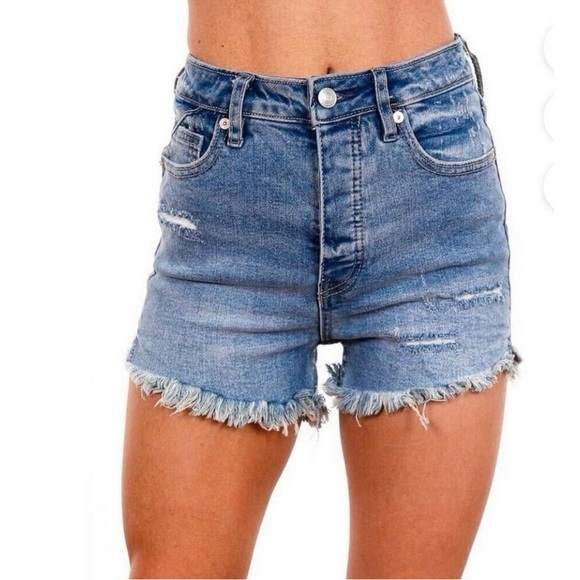 Free People We The Free Jean Shorts Button Fly High Rise Frayed Size 30 - Picture 8 of 8